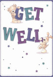 Full of warmth and playful cheer, this get well card brings a touch of Isleworth's community care into every corner. Against a crisp cream background, two adorable friends-a cuddly bear and an energetic puppy-balance atop and beside the bold, inviting letters spelling 'Get Well', rendered in expressive hues of indigo and teal that recall the vibrant florals and riverside sunsets of Isleworth. Tactile artistry in their fur and features evokes the comfort of a familiar embrace, while scattered blue and purple stars twinkle overhead with lively optimism. The card's light is clear and refreshing, like a morning walk along the Thames Path, its composition echoing the thoughtful arrangements crafted by Florist Isleworth for those in need of encouragement. Each element is carefully placed, as though assembling a bouquet infused with positivity and hope-perfectly tailored to brighten someone's day and speed their recovery in our cherished local community.